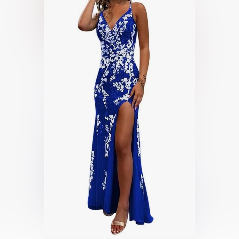 Elegant Blue Floral Women's Dress